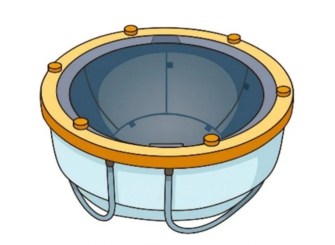 The patient helmet, which houses the transducer that delivers the focused ultrasound beams